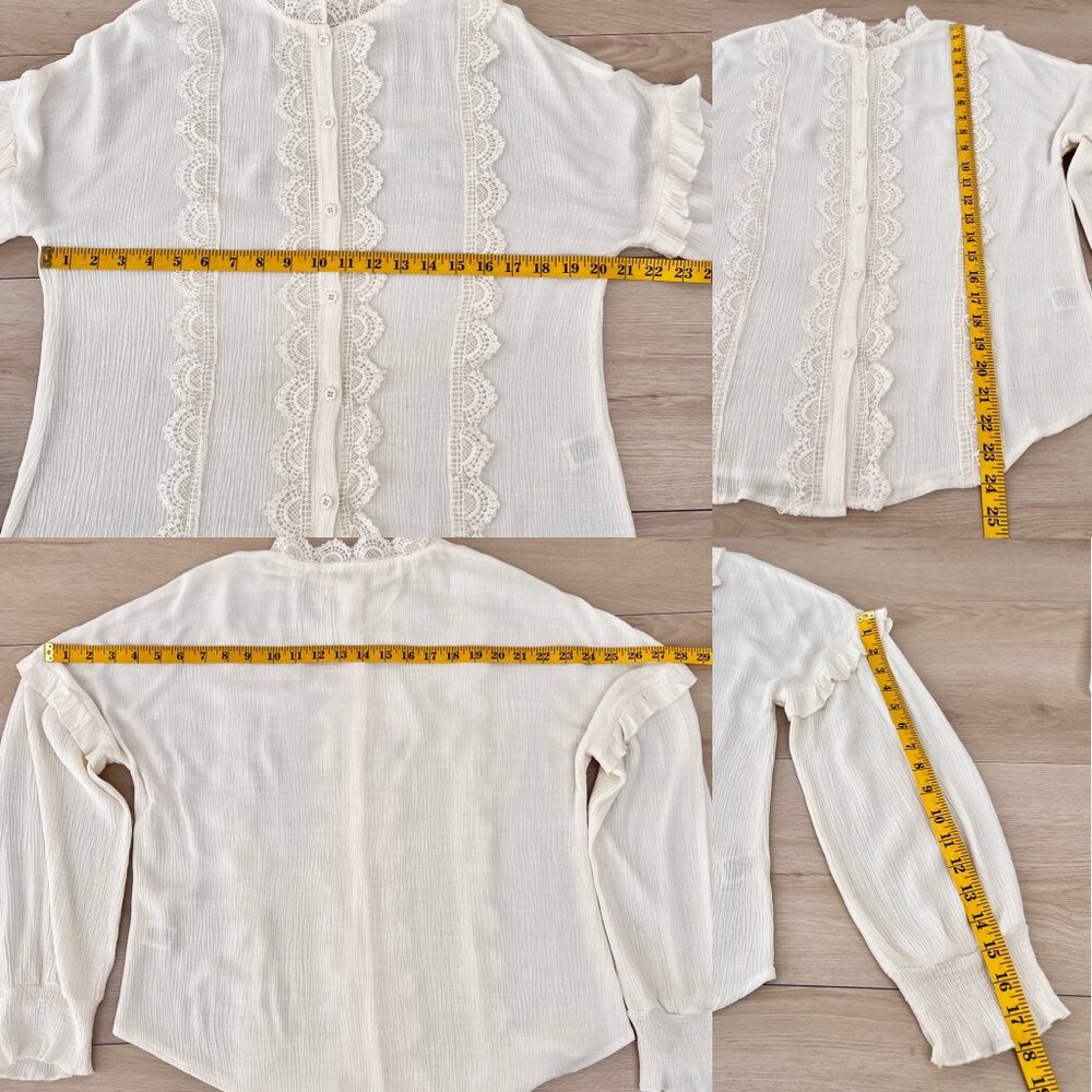 Blu Pepper Ruffly Lace Long Sleeve High Collar Retro Poetcore Button Up Top Sz M - Picture 10 of 15